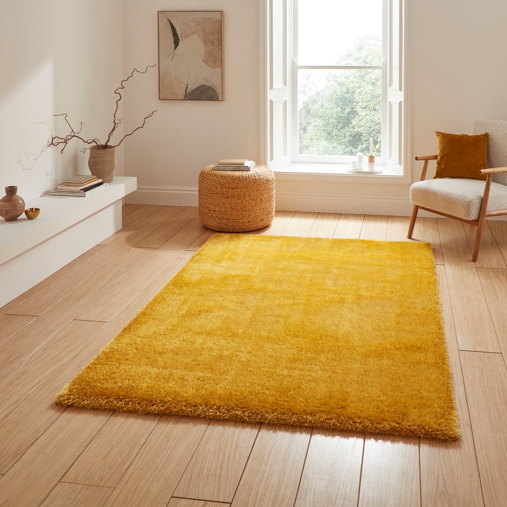 Lux Shaggy Modern Plain Shaggy Rugs in Yellow